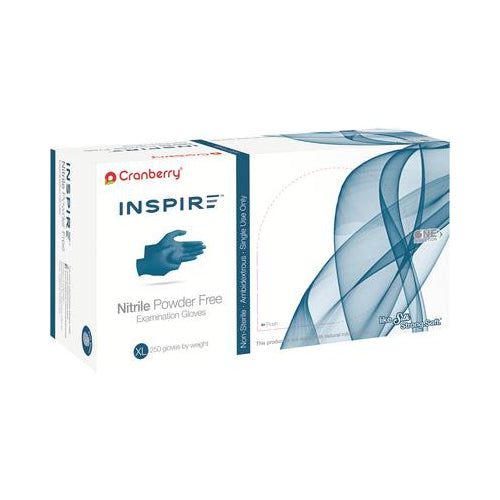 Cranberry CR3389 Inspire Nitrile Exam Gloves Textured Fingertips Ambidextrous X-Large Blue 300/Bx Cranberry CR3389 Inspire Nitrile Exam Gloves Textured Fingertips Ambidextrous X-Large Blue 300/Bx